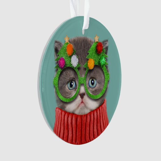 Cutest Baby Animals | Cat Christmas Sweater Ornament (voorkant)