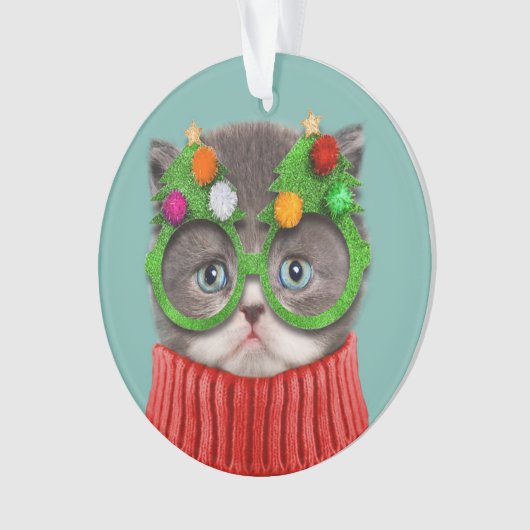 Cutest Baby Animals | Cat Christmas Sweater Ornament (voorkant)