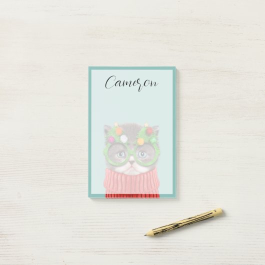 Cutest Baby Animals | Cat Christmas Sweater Post-it® Notes (Op bureau)