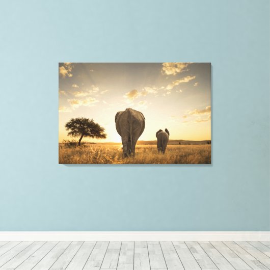 Cutest Baby Animals | Elephant Calf & Mother Canvas Afdruk (Insitu (Houten vloer))