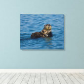 Cutest Baby Animals | Mother & Baby Sea Otter Canvas Afdruk (Insitu (Houten vloer))