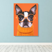 Cutest Baby Animals | Orange Boston Terrier Canvas Afdruk (Insitu (Houten vloer))