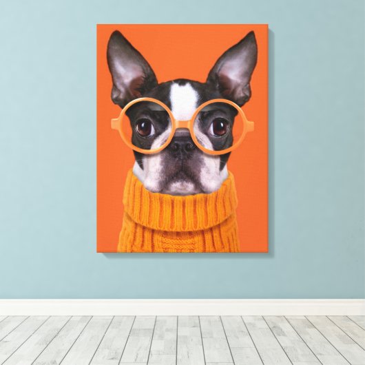 Cutest Baby Animals | Orange Boston Terrier Canvas Afdruk (Insitu (Houten vloer))