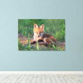 Cutest Baby Animals | Red Fox Kit Relaxing Canvas Afdruk (Insitu (Houten vloer))