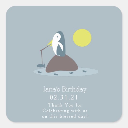 Cutest Birthday Penguin Vist Bedankt Vierkante Sticker (Voorkant)
