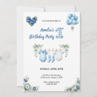 CUTEST BLUE BIRTHDAY PARTY Invitation Kaart