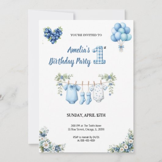 CUTEST BLUE BIRTHDAY PARTY Invitation Kaart (Voorkant)