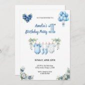 CUTEST BLUE BIRTHDAY PARTY Invitation Kaart (Voorkant / Achterkant)