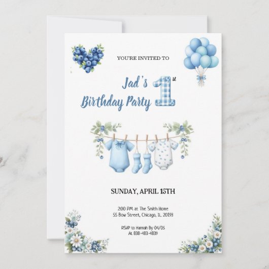 CUTEST BLUE BIRTHDAY PARTY Invitation Kaart (Voorkant)