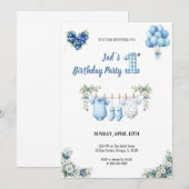 CUTEST BLUE BIRTHDAY PARTY Invitation Kaart (Voorkant / Achterkant)