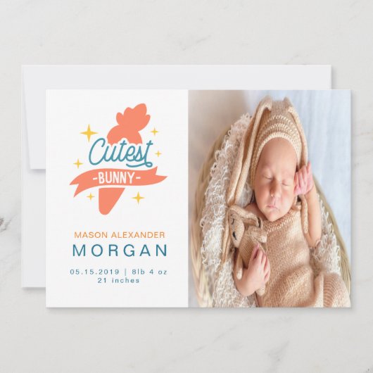 Cutest Bunny | Kaart ter bekendmaking van de geboo (Voorkant)