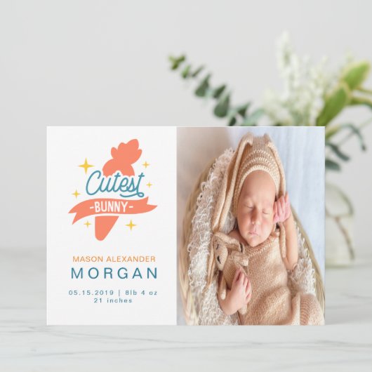 Cutest Bunny | Kaart ter bekendmaking van de geboo (Staand voorkant)