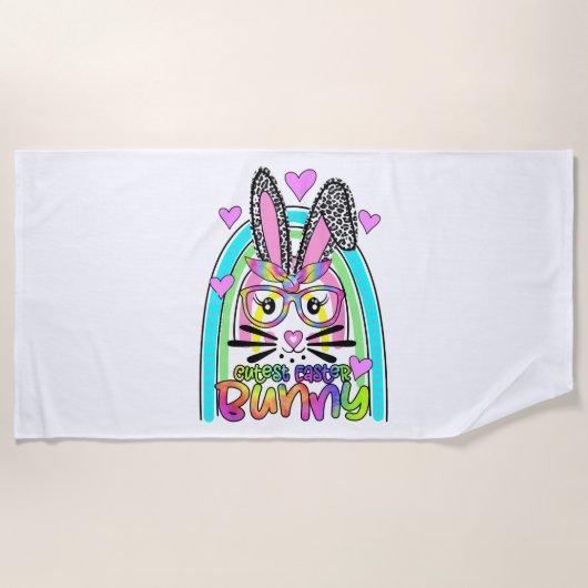 Cutest Easter Bunny Face Leopard Rainbow Happy Strandlaken (Voorkant)