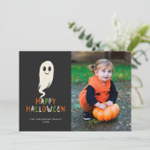 Cutest Little Ghost Happy Halloween Foto Feestdagenkaart (Staand voorkant)