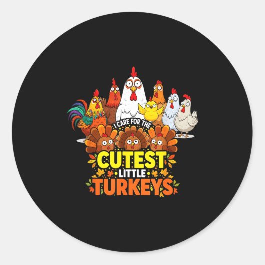 Cutest Little Turkeys Funny Thanksgiving Teacher D Ronde Sticker (Voorkant)