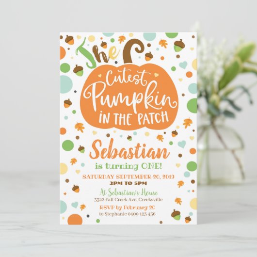 Cutest Pumpkin in the Patch Birthday Invitation Kaart (Staand voorkant)
