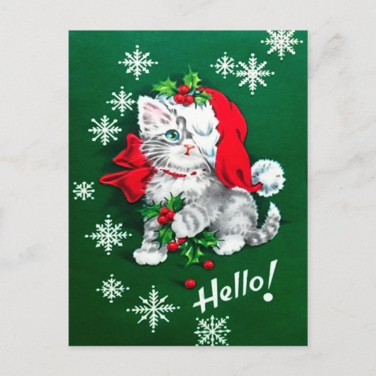 Cutest vintage Kerstmis Kitten Holiday Briefkaart (Voorkant)