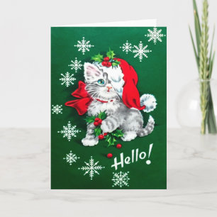 Cutest vintage Kerstmis Kitten Holiday Card Feestdagen Kaart