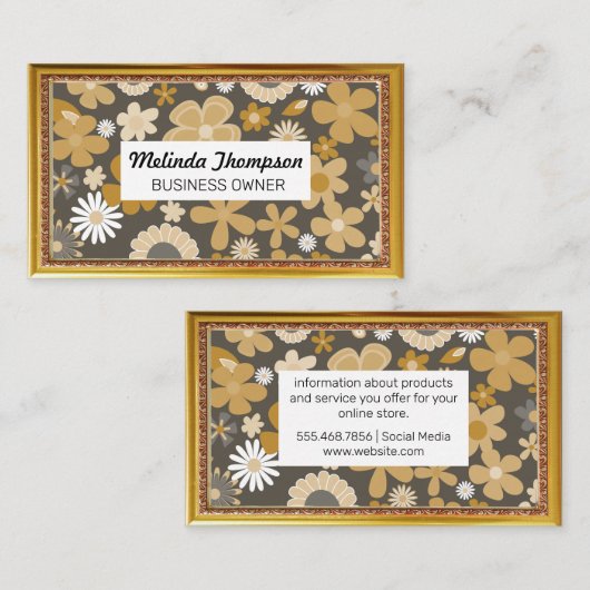 Cutesy Flower Pattern | Goud Antiek Lijst Visitekaartje (Voorkant / Achterkant)