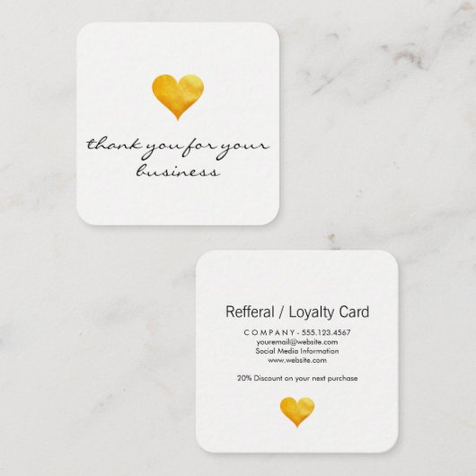 Cutesy Gold Heart Dank u Klantenkaartje (Voorkant / Achterkant)