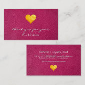 Cutesy Gold Heart Hartelijk dank | Roze leder Klantenkaartje (Voorkant / Achterkant)