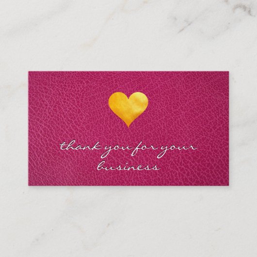 Cutesy Gold Heart Hartelijk dank | Roze leder Klantenkaartje (Voorkant)