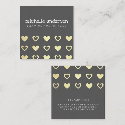 Cutesy Gold Hearts Patroon Vierkante Visitekaartje (Voorkant / Achterkant)