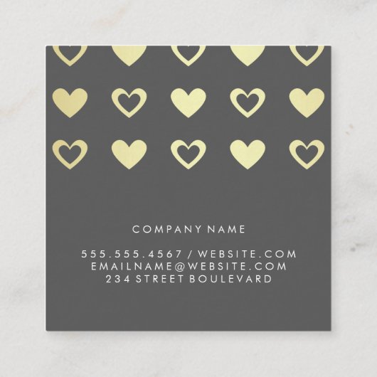Cutesy Gold Hearts Patroon Vierkante Visitekaartje (Achterkant)