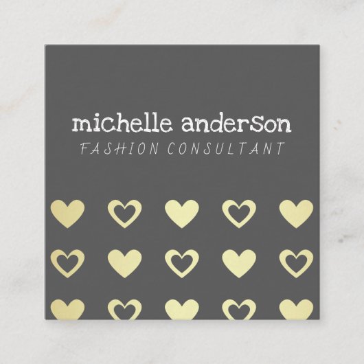 Cutesy Gold Hearts Patroon Vierkante Visitekaartje (Voorkant)