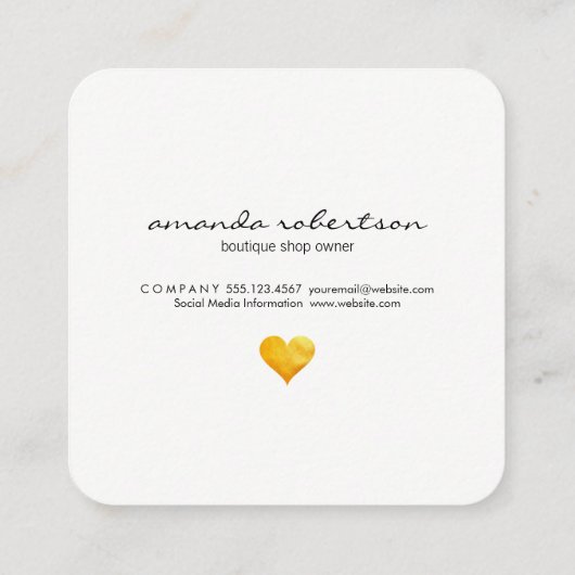 Cutesy Gold Hearts Vierkante Visitekaartje (Achterkant)