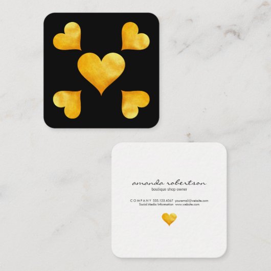 Cutesy Gold Hearts Vierkante Visitekaartje (Voorkant / Achterkant)