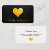 Cutesy Gouden Hart Chic Zwart Textuur Visitekaartje (Voorkant / Achterkant)