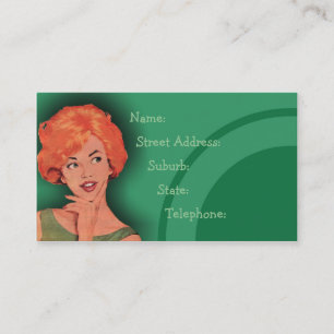Cutesy Retro Redhead Hairfit Card Green 2 Visitekaartje