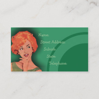 Cutesy Retro Redhead Hairfit Card Green 2 Visitekaartje