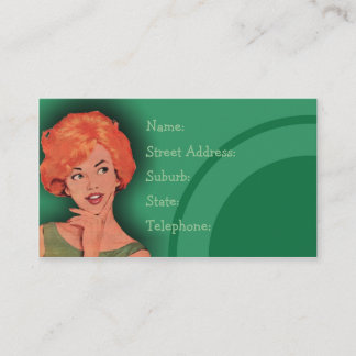 Cutesy Retro Redhead Kappersing Kaart Groen Afsprakenkaartje