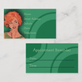 Cutesy Retro Redhead Kappersing Kaart Groen Afsprakenkaartje (Voorkant / Achterkant)