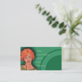 Cutesy Retro Redhead Kappersing Kaart Groen Afsprakenkaartje (Staand voorkant)