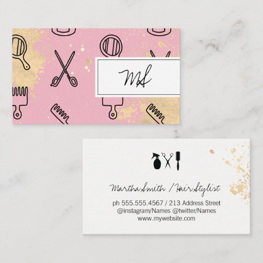 Cutesy Stylist Tools Signature Monogram Visitekaartje (Voorkant / Achterkant)