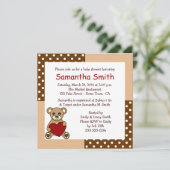 CuteTeddy Beer Baby shower Invitation Brown Red Kaart (Staand voorkant)