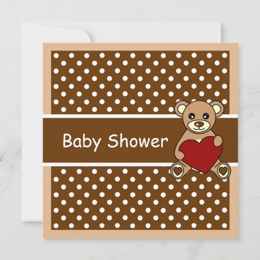 CuteTeddy Beer Baby shower Invitation Brown Red Kaart (Achterkant)