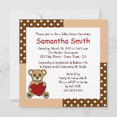 CuteTeddy Beer Baby shower Invitation Brown Red Kaart (Voorkant)
