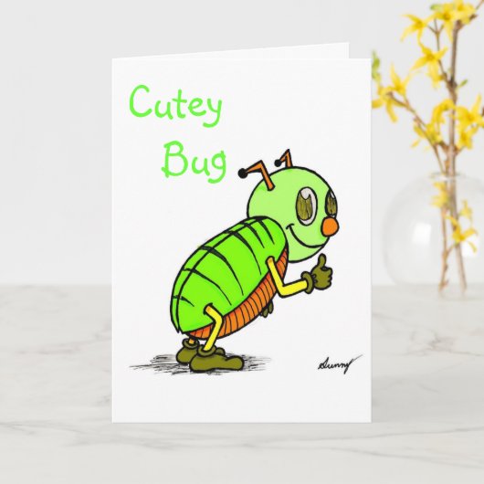 Cutey Bug "Je bent een CUTEY"-Wenskaart Kaart (Gele Bloem)