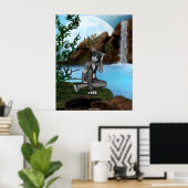 Cutie Anime Kitten Waterfall Moon 3 Poster (Thuiskantoor)