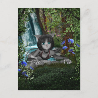 Cutie Anime Kitten Watervalt 1 Briefkaart