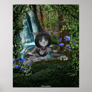 Cutie Anime Kitten Watervalt 1 Poster
