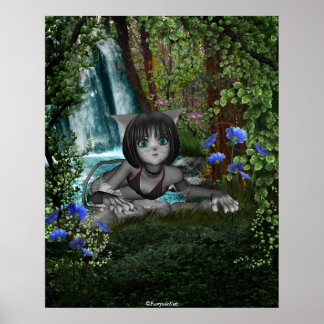 Cutie Anime Kitten Watervalt 1 Poster