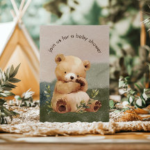 Cutie Baby Beer Waterverf Baby shower Uitnodiging
