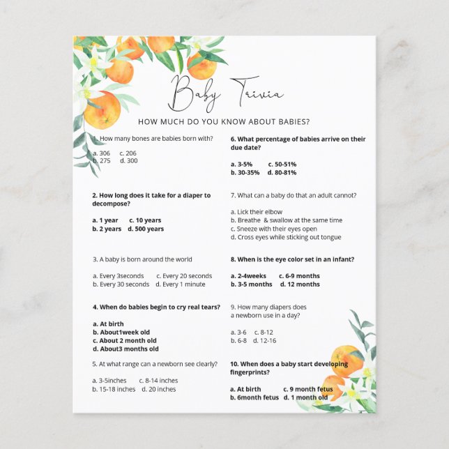 Cutie Baby Trivia | Baby Shower Spel (Voorkant)
