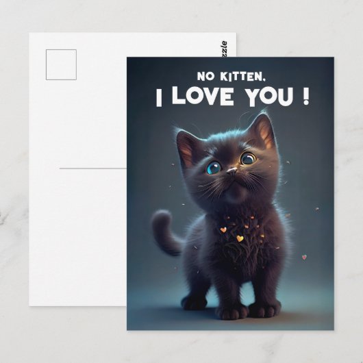 Cutie Black Kitten: Geen kind, ik hou van je! Briefkaart (Voorkant / Achterkant)