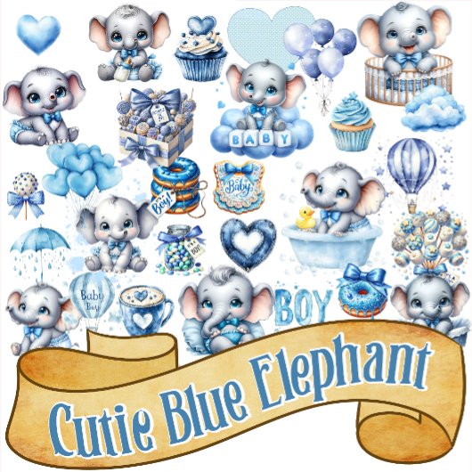 Cutie Blue Olifant - Kleine Pinda Sticker